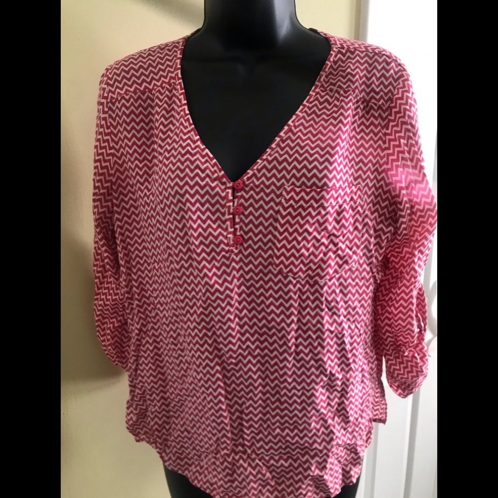 3/$20, Fun 2 Fun pink chevron blouse